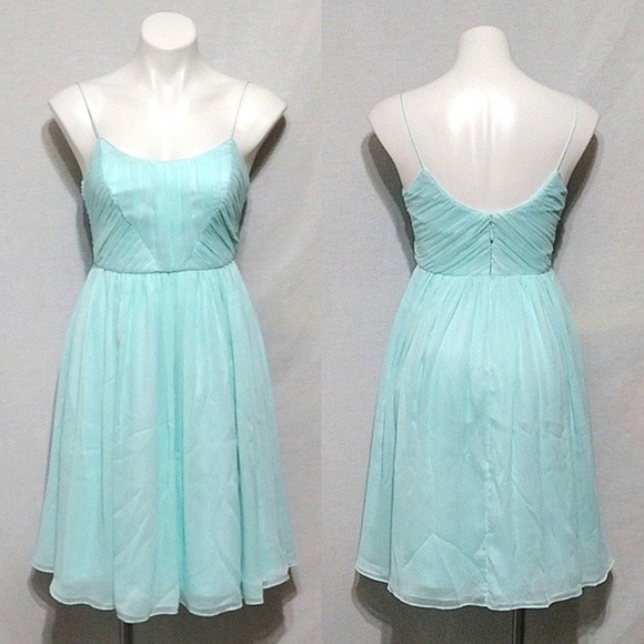BHLDN Anthropologie Mint Green Pleated Spaghetti Strap Formal Dress US 2 Elegant - Picture 2 of 7